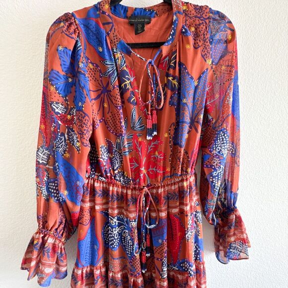 House of Harlow Maxi Tiered Floral Rustic Boho Long Sleeve Dress Size Small - Picture 8 of 14